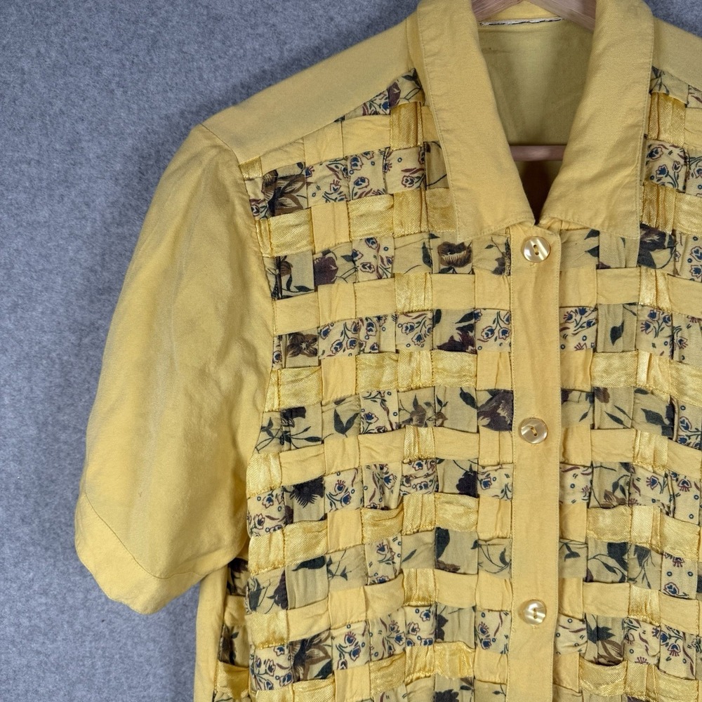 Vintage button up shirt womens medium woven 90s basketweave - Picture 2 of 7